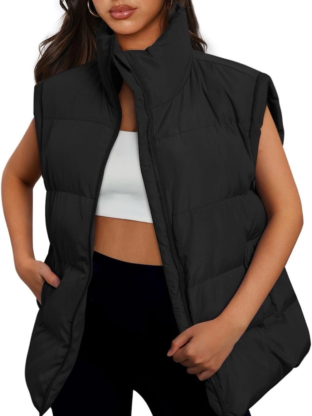 Women’s Black Puffer Vest with High Collar
